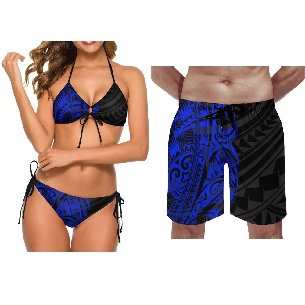 Samoan Couple'S Swimwear Fashionable Swimwear Polynesian Women'S Party Bikini Beach Custom Beach Pants Couple'S Bikini