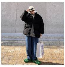 Streetwear Harajuku Warm Men's Winter Coat Solid Color Casual Parka Stand Collar Fashion Oversize Women's Winter Jacket