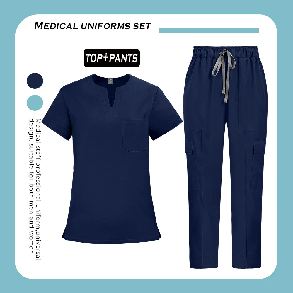 Medical Nurse Uniforms 2Pcs Clinical Nursing Top Pants Hospital Scrubs Set Women Men Surgery Clothes Dentist Overalls Work Wear