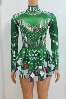 Stretch Sequin Mirror Dress Bodysuit Drag Queen Dancewear
