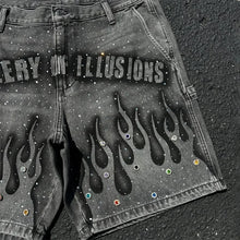 Gothic retro hot diamond denim shorts men's clothing street Harajuku Hiphop High High waiting jeans men's shorts casual pants