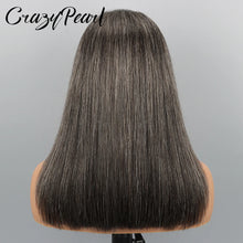 CrazyPearl Bob Wig Human Hair Salt and Pepper Grey Wigs 13X4 Straight Lace Frontal Wigs Human Hair Natural Hairline Gray Wigs