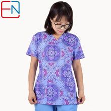 Hennar Print Vet Scrub Uniform For Women In 100% Cotton 4 pockets,XXS-5XL Pet Doctors Medical Scrub Tops