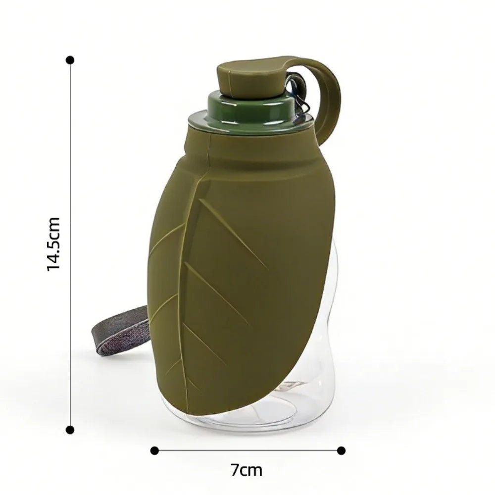 New 2-In-1 Leaf-shaped Pet Water Bottle Foldable 300ML Dog Outdoor Water Cup with Lanyard Pet Water Dispenser Pet Walking