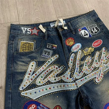 Vale Forever Embroidered Badge Logo Unisex American High Street Loose Casual Denim Shorts