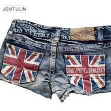 Y2K Flag Graphic Print Fashion British Style Mini Shorts Harajuku Pocket Denim Shorts Women Goth Slim Sexy Low Rise Short Pants