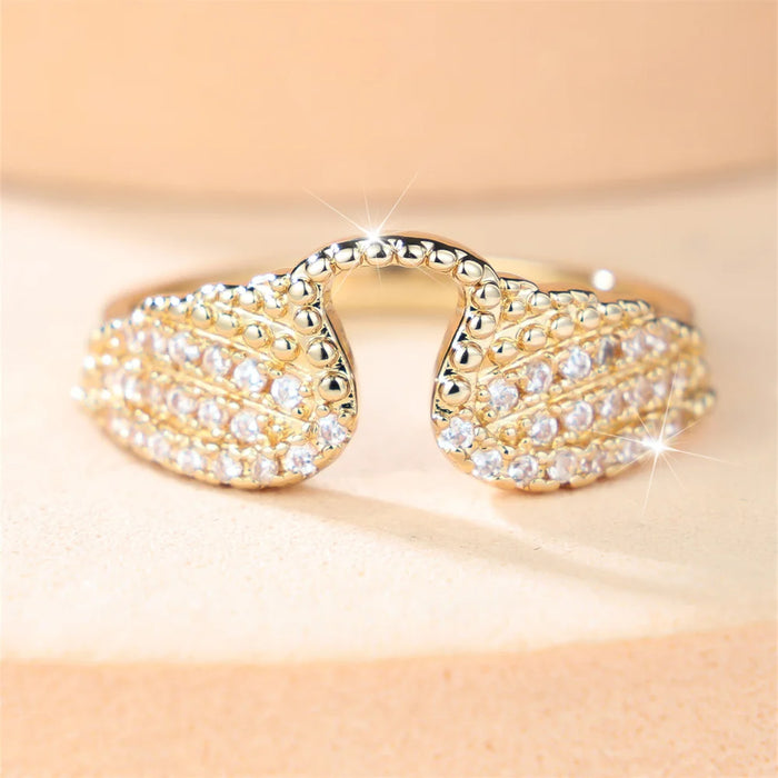 White Zircon Small Stone Cute Angel Wings Ring Vintage Gold Color Wedding Bands Engagement Rings For Women Minimalist Jewelry