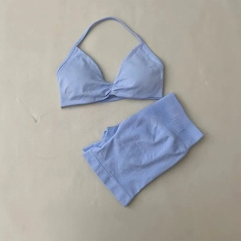 NO Logo Gym impact shorts set Strap Top Women's Long Line Strap Vest Pads Yoga Clothes Fitness Exercise Running Sports Clothes