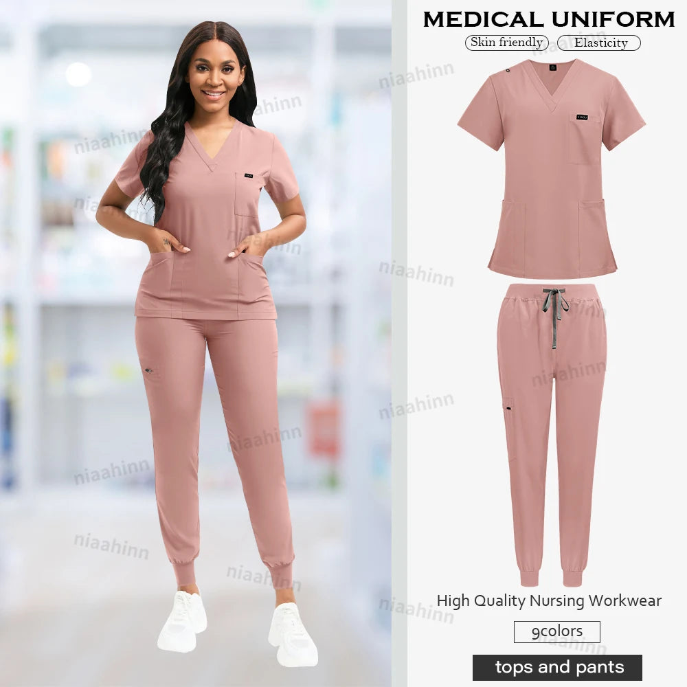 Nurse Uniform Fashionable V-neck Uniform Set Mens Scrub Medical Scrub Women Pet Shop Clinic Pharmacy Workwear Beautician Uniform