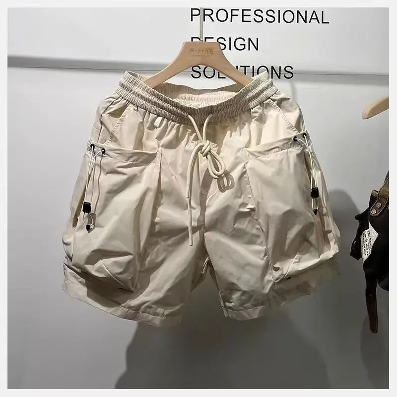 Men Shorts Summer Outdoor Glossy Cool Feeling Quick Dry Wide Leg Pants Functional Wind Large Pockets Trendy Men Workwear Shorts