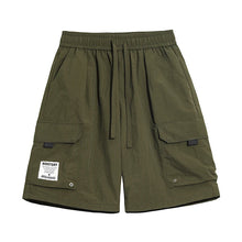Men's High Street Cargo Shorts Lightweight Breathable Solid Color Drawstring Waist Big Pockets Shorts Casual Summer Short Pants
