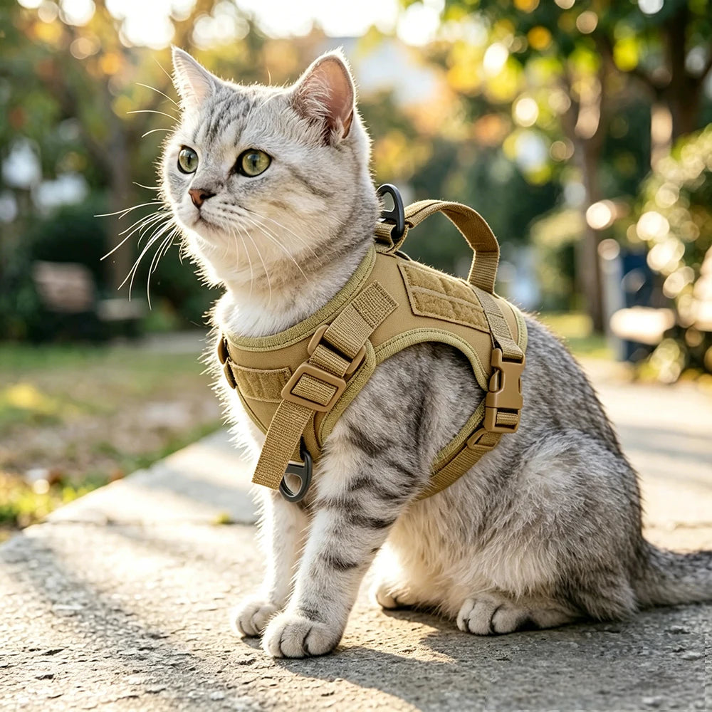Tactical Cat Harness Vest Escape Proof Adjustable Military Cat Vest With Handle For Outdoor Walking Training