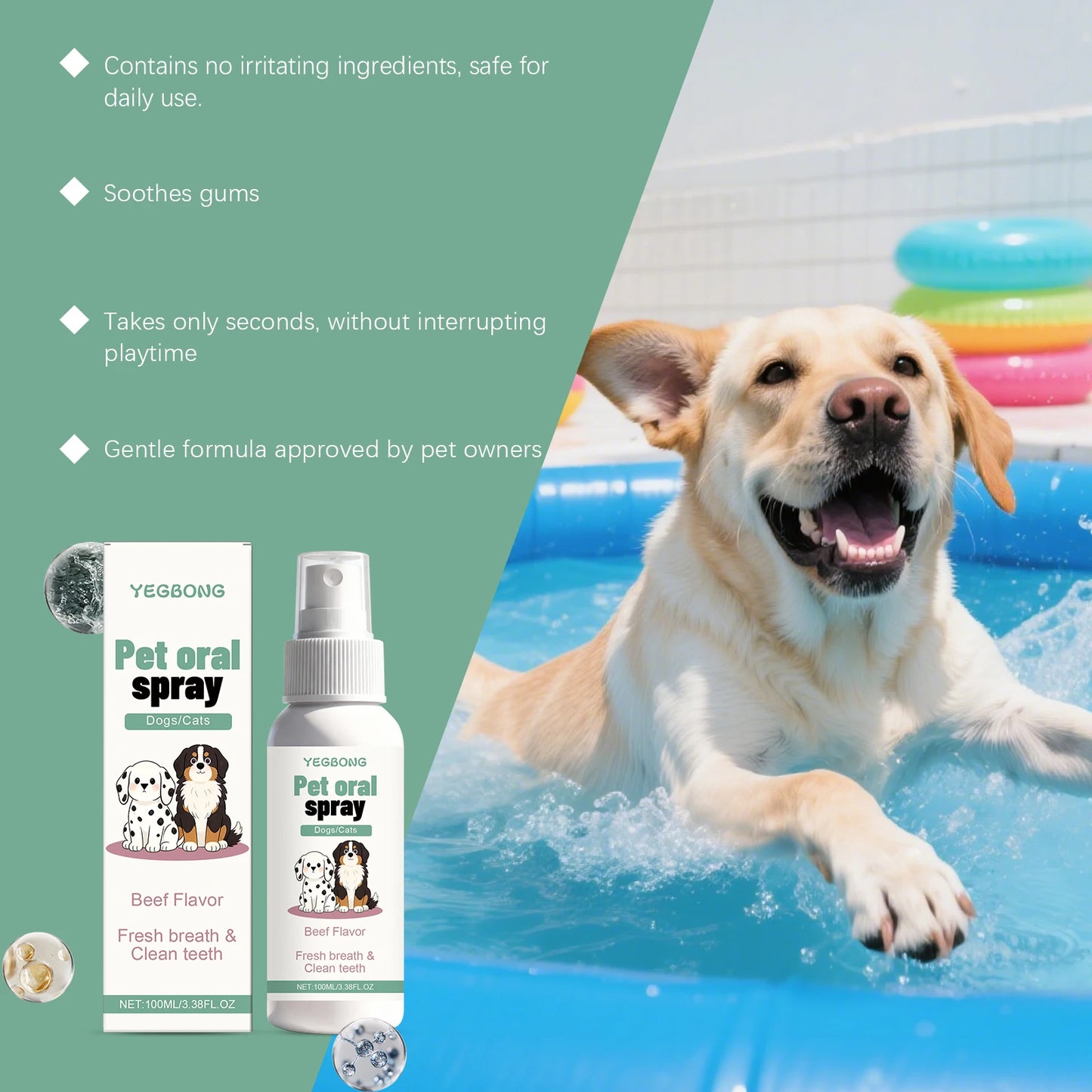 Pet Oral Spray for Dogs Cats Fresh Breath Clean Teeth Remove Plaque Tartar No Rinsing Bad Smell Mouth Harmless Healthy Care
