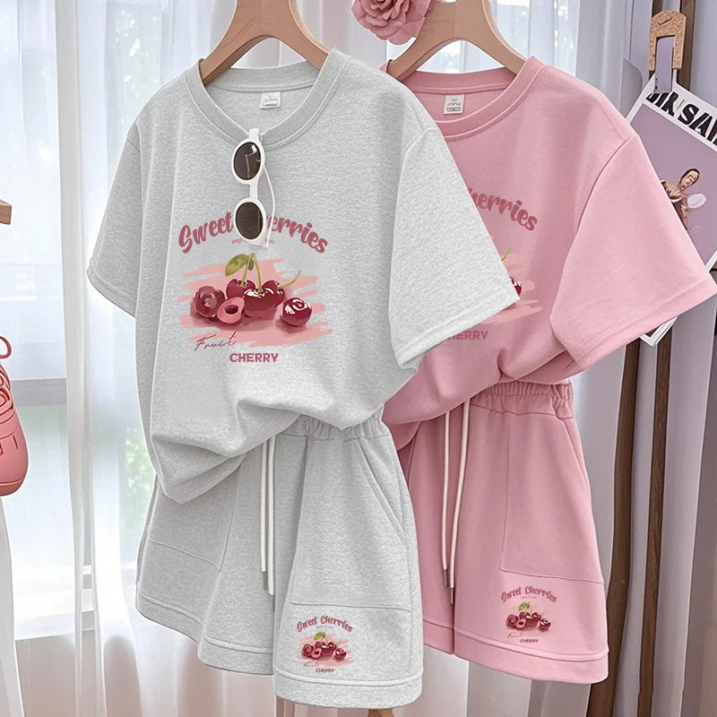 Summer New Fitness Running Casual Sports Set Women's plus Size Short Sleeve Shorts Two Piece Set round Neck Loose Fit
