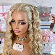 26 Inch Blonde Water Wave Synthetic Lace Front Wig For Women