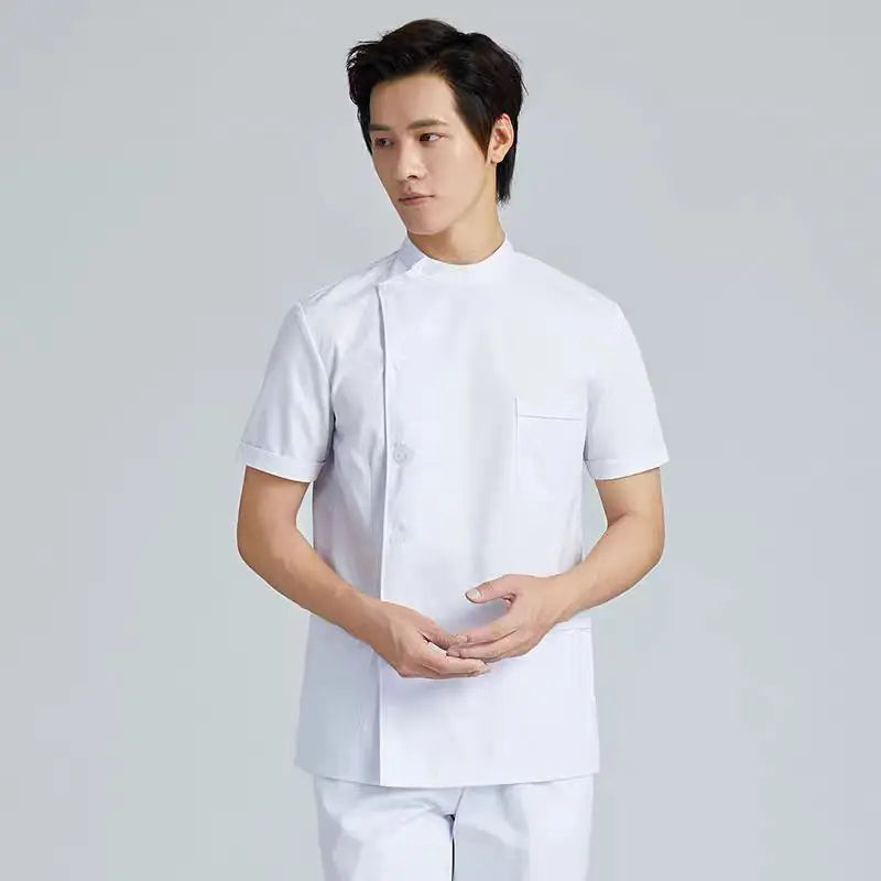 Men Medical Coat Doctor Dentist Medical Uniform Stand Up Collar Nurse Tops Male Oral Beauty Salon Nursing Care Workwear Jacket