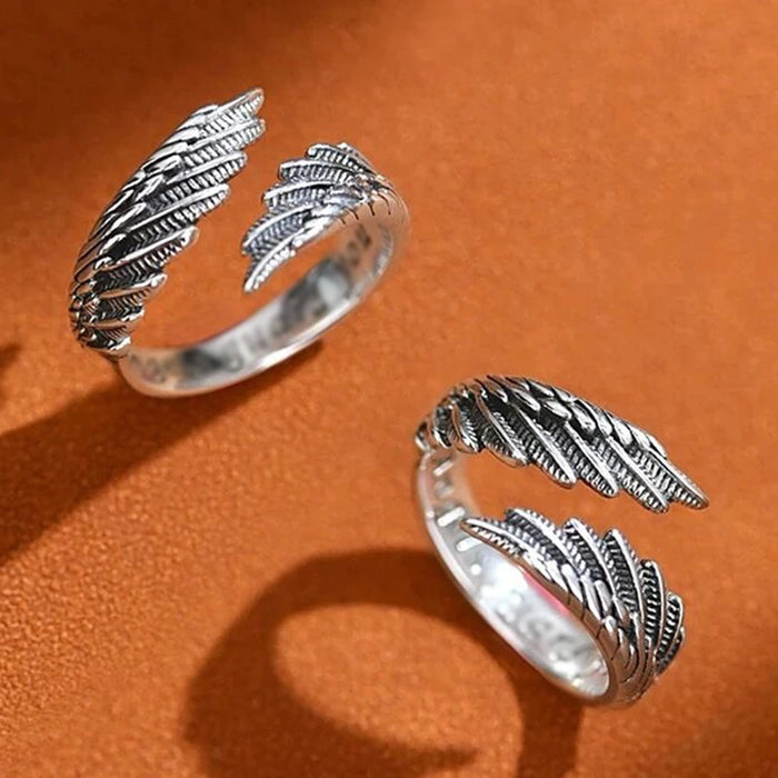 2pcs Bagues vintage ajustables pour couples, motif aile d'ange et œil de démon, style hip-hop, bijoux rétro couleur argent pour hommes et femmes, idéal pour les fêtes ou le quotidien