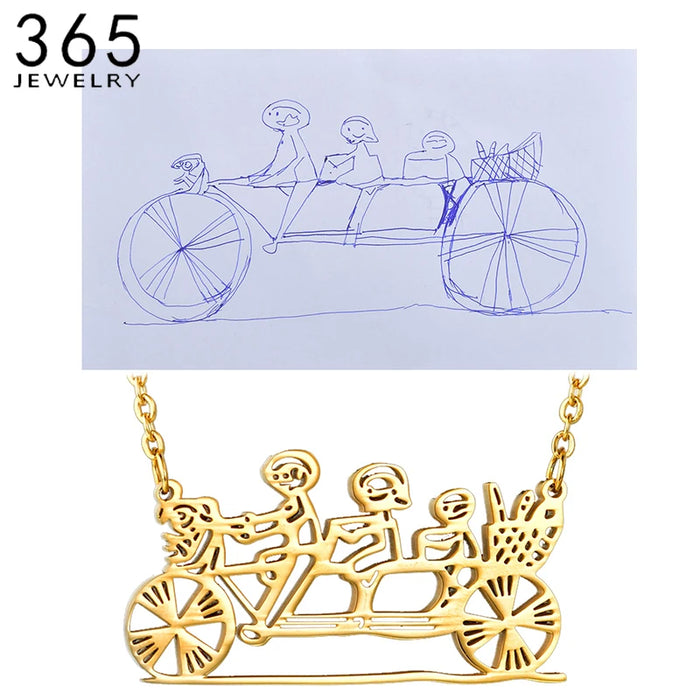 Stainless Steel Custom Children's Drawing Necklace For Kid Art Personalized Heart LOGO Design Love Birthday Gift Jewelry