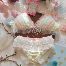 Japanese Lolita Princess Lingerie Women Pure Desire Cake Layer Lace Mesh Cotton Crotch Party Bra Panty Set Cute Comfortable Soft