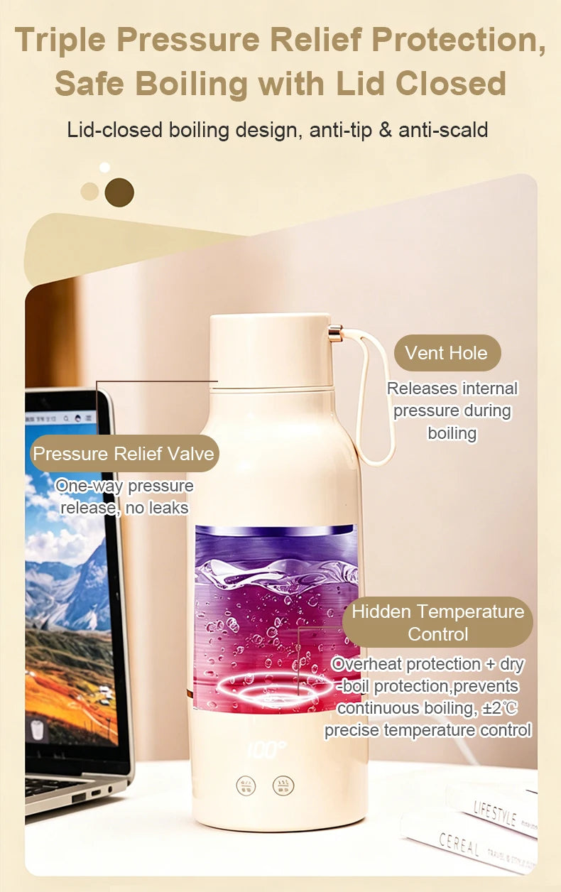 12V/24V/110V/220V Temperature Control Electric Kettle Car Travel Insulation Heating Cup 500ml Hot Water Boiler Coffee Tea Bottle