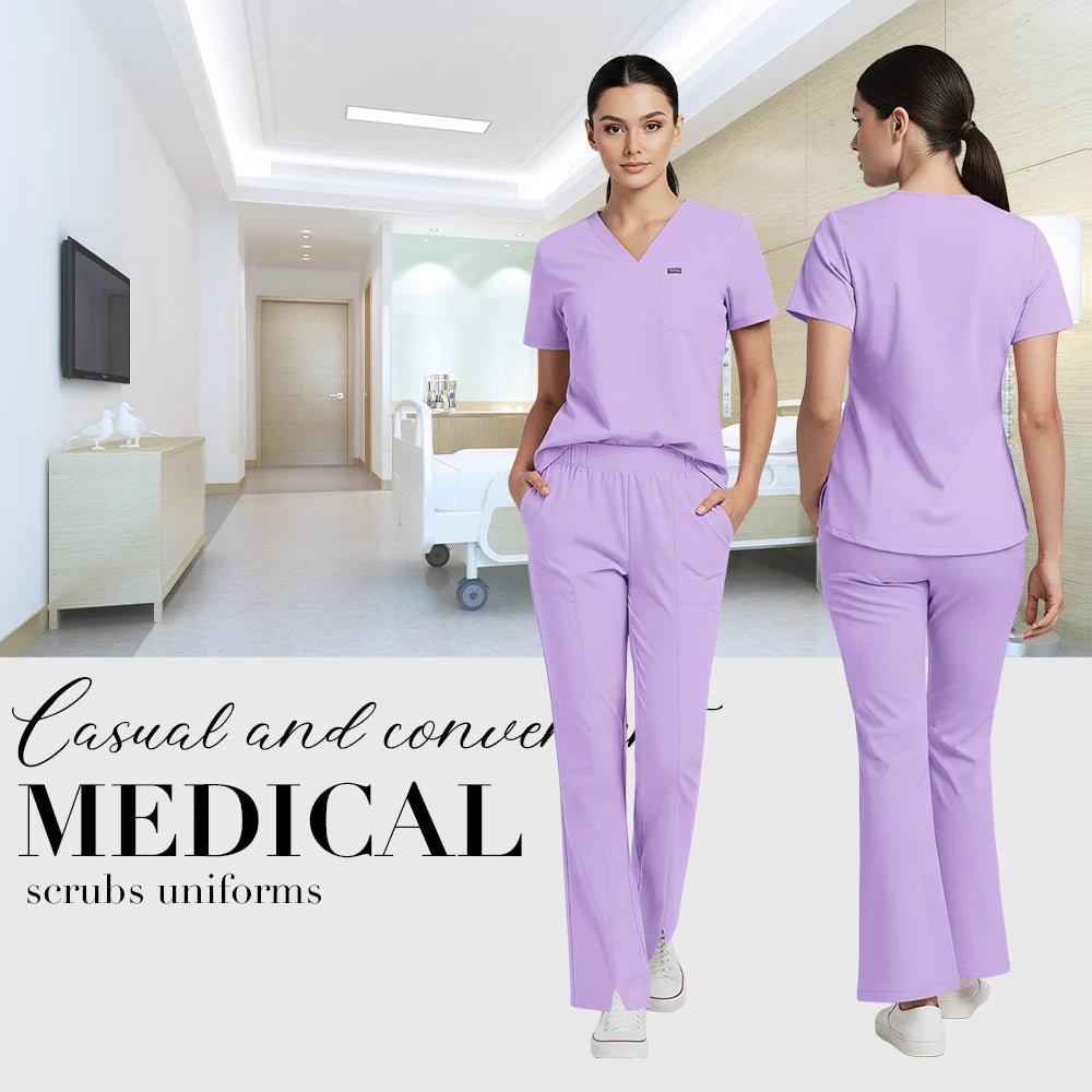 Niaahinn Pet Grooming Non-sticky Hair Workwear Surgical Uniform Medical Nurse Uniforms Women Scrubs Sets Pharmacist Work Clothes