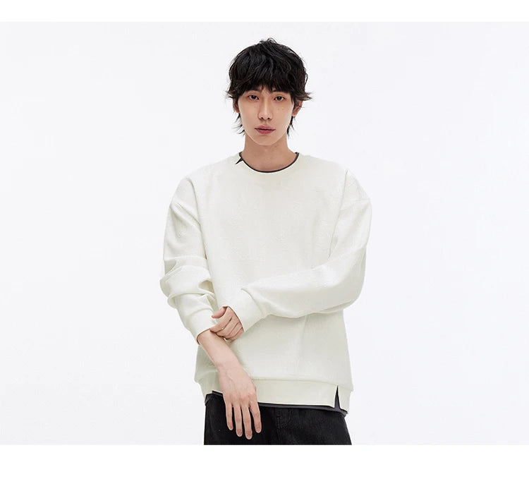 Semir Hoodie Men Color Block Fake Two Piece 2025 Autumn New Textured Letter Jacquard Casual Top