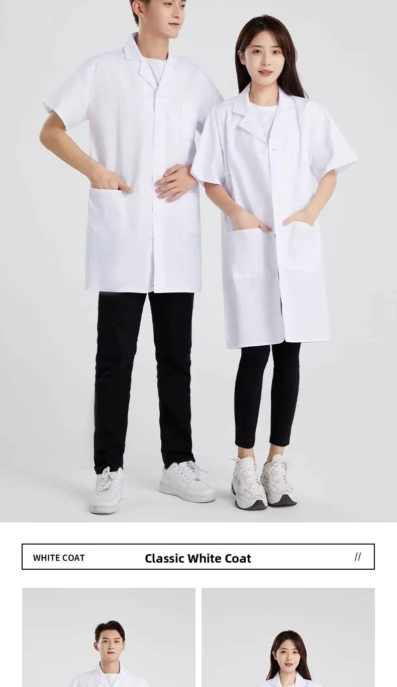 Long Sleeve White Lab Coat Work Uniform for Women Short Sleeve Summer Student Doctor Suit Male Lab Coat Isolation Gown
