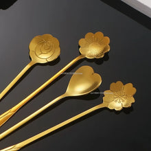 1 cuillère à café en acier inoxydable motif fleur de cerisier/rose, dorée, cadeau, accessoires de cuisine pour dessert et thé, décoration de table