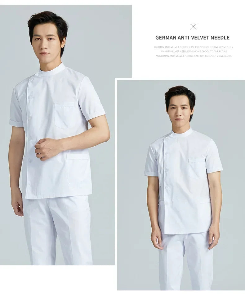 Men Medical Coat Doctor Dentist Medical Uniform Stand Up Collar Nurse Tops Male Oral Beauty Salon Nursing Care Workwear Jacket