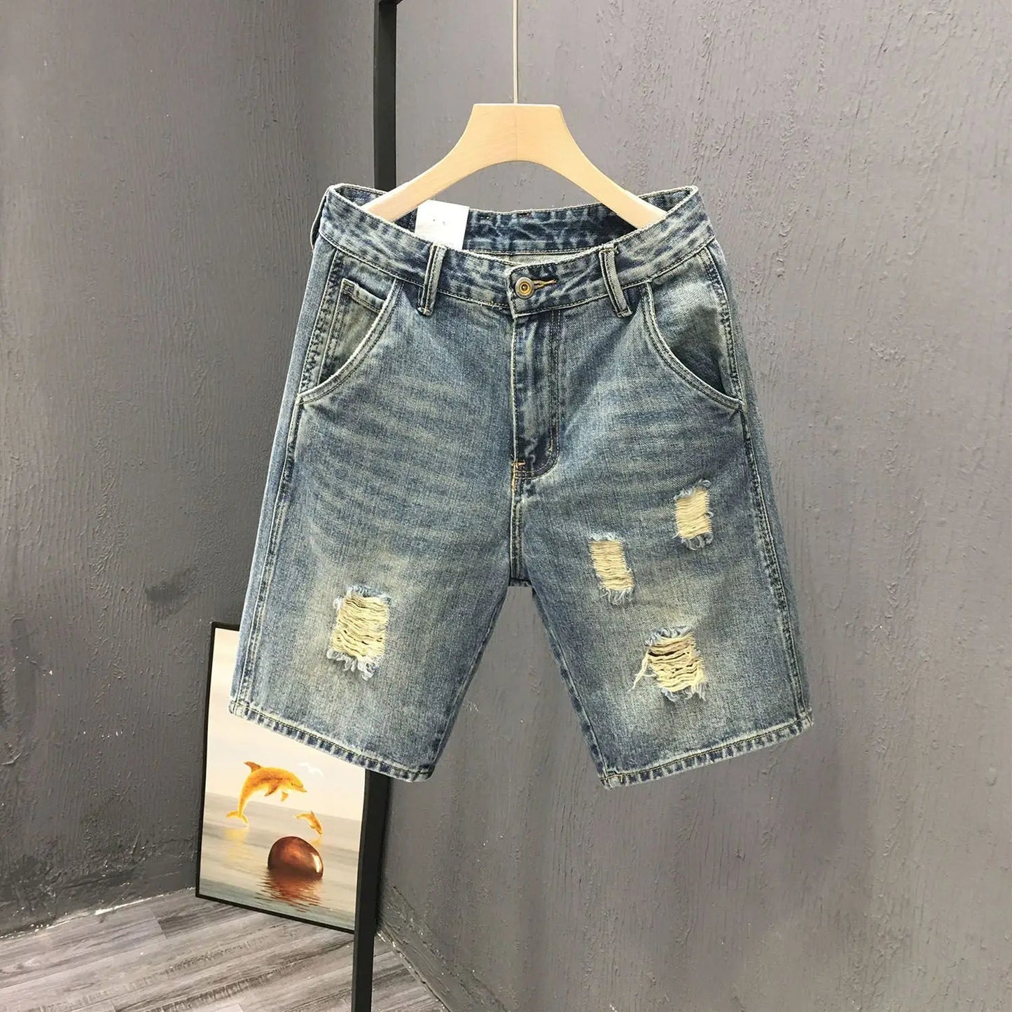Mens Denim Shorts 2026 Slim Fit Light Blue Summer