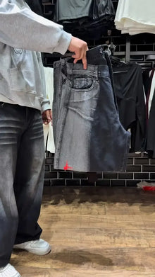 Y2k Vintage Washed Black Personalized Street Jeans Men Skateboarding Gothic Pattern Print Retro Denim Pants Loose Wide Leg Jeans