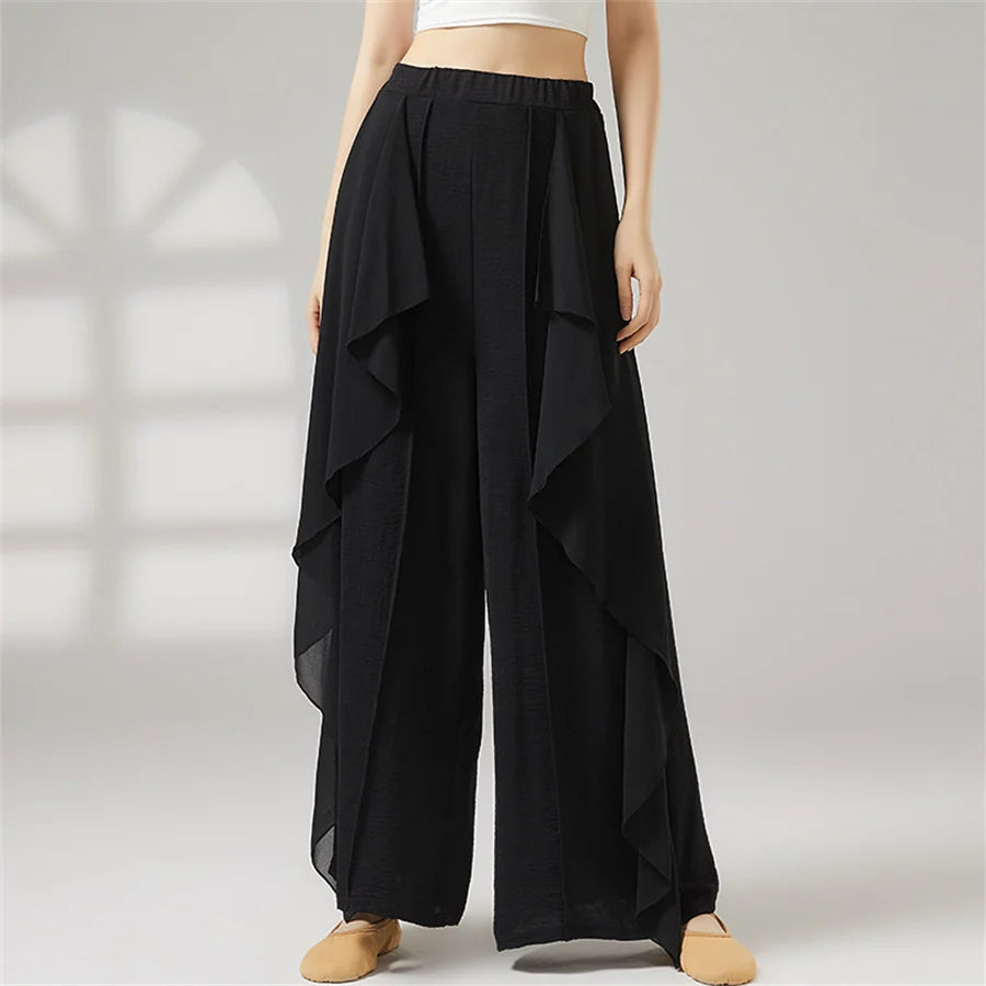 Women Wide Leg High Waisted Flowing Chiffon Dance Pants