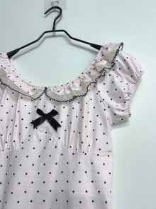 Women Summer Korean Fashion Sweet Bow Tops Vintage Cute Y2K Polka Dot Print Slim Fit Japan Lace Shirt Short Sleeve 2000s Clothes