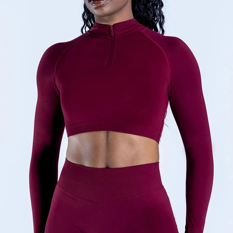 Impact Crop Zippy Fitness Top Women Long Sleeve Shirt