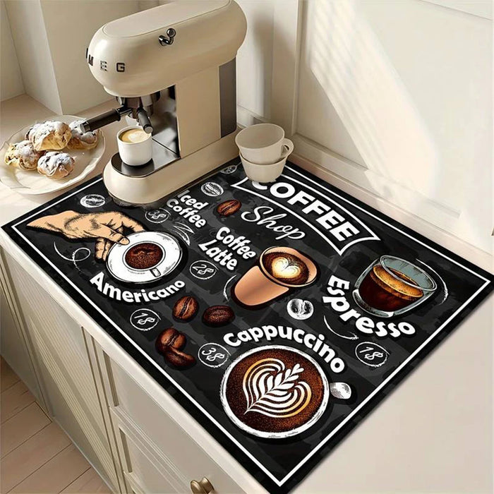 1 tapis de machine à café à motif créatif pour comptoir de cuisine, tapis de séchage à absorption rapide pour ustensiles, tapis de drainage pour plan de travail