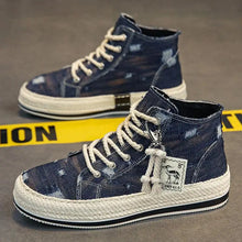 Men's Denim Canvas Sneakers Breathable High Top Sneakers for Men Slip On Sneakers Spring Summer Casual Platform Vulcanized Shoes