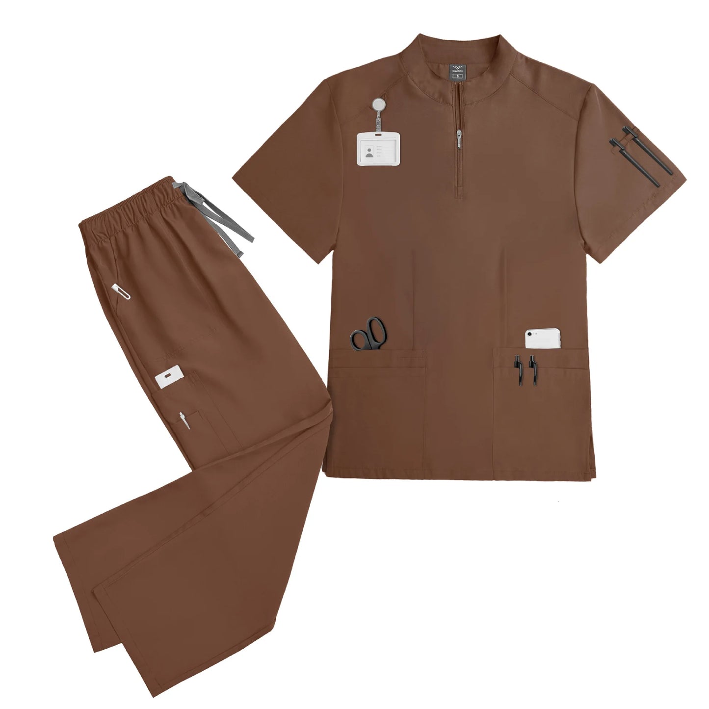 Elastic quick-dry scrub top, men's and women's surgical scrubs for doctors, beauty salon operating room scrub uniforms