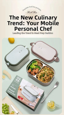 304 Stainless Steel Electric Lunch Box Constant Temperature Heated Lunch Box Plug-in 1.2L Double Chamber Water-Free Lunch Box