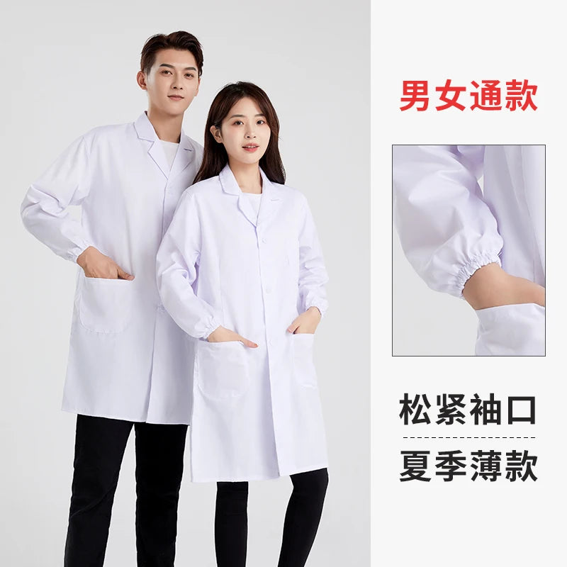 Long Sleeve White Lab Coat Work Uniform for Women Short Sleeve Summer Student Doctor Suit Male Lab Coat Isolation Gown