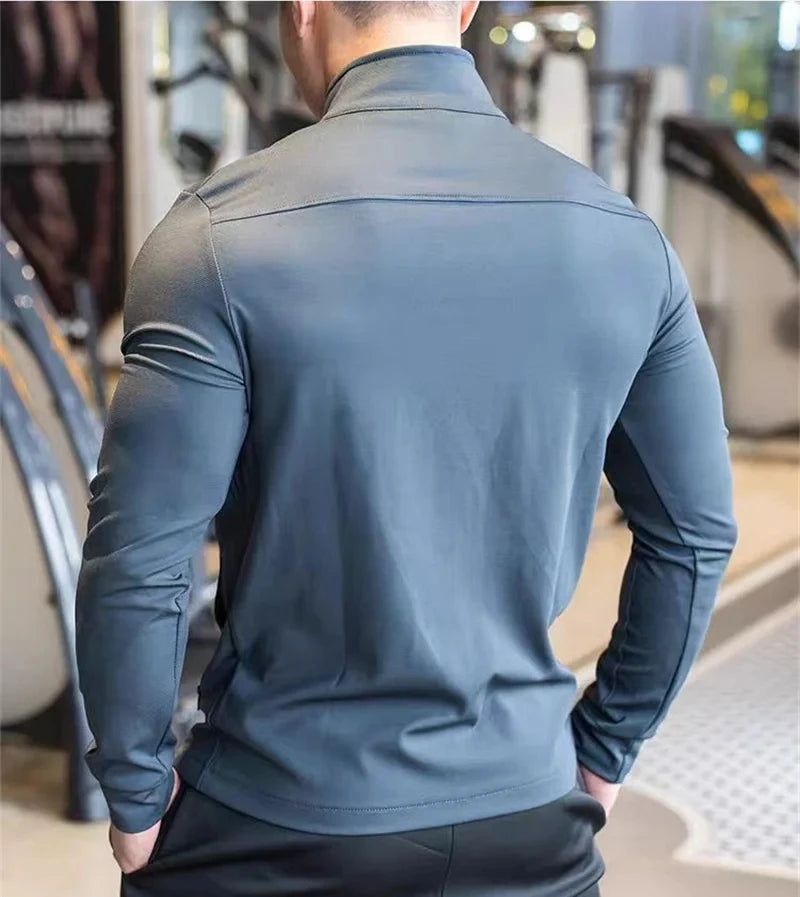 2025 New Autumn Men's casual stand collar zipper Sweatshirt jogging Sport Jacket coat Men Gym Fitness slim fit long sleeve Top