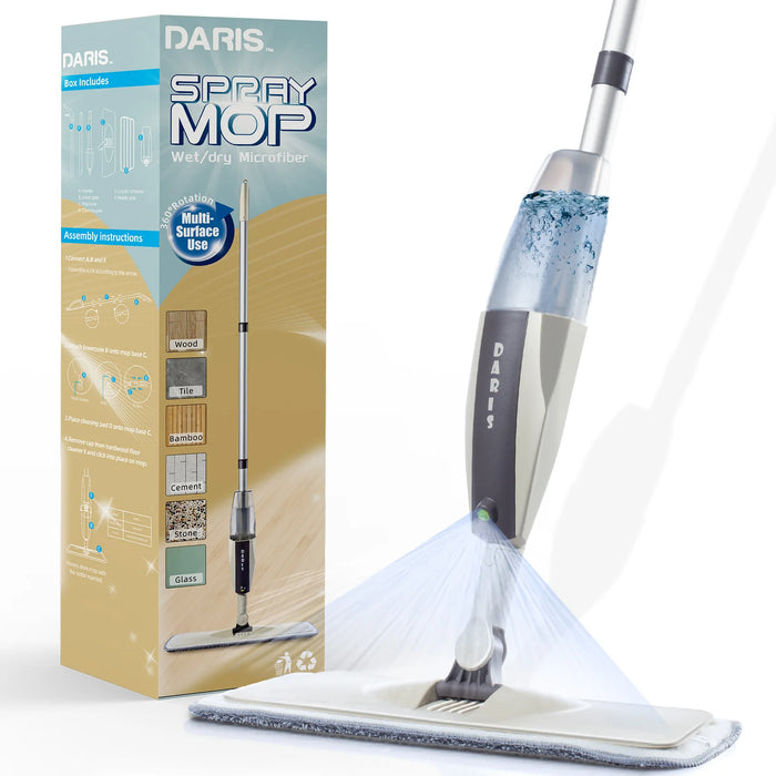 Balai spray avec serpillières en microfibre réutilisables, manche pivotant à 360 degrés pour le nettoyage des sols stratifiés, bois et carrelages de la maison et de la cuisine