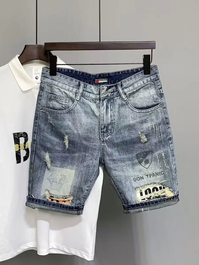 Shorts en jean déchirés pour hommes, nouvelle mode été 2024, short en jean décontracté vintage coupe ajustée, streetwear, short en jean pour homme, jean y2k