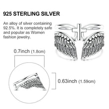 Original 925 Sterling Silver Wings Cross Open Ring For Women Adjustable Size Ring Punk Style Party Jewelry Gift