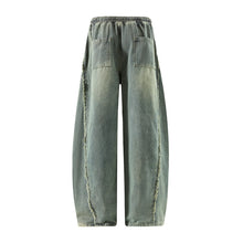 Retro Distressed Wide Leg Curved Jeans Men Y2K Hip Hop Baggy Denim Pants Streetwear Casual Trousers