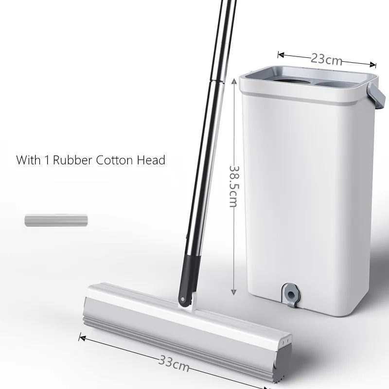 Swivel Mop With Bucket & Draine Sponge Free Hand Wash Lazy Squeeze Wringer Rubber Cotton Head  Household Cleaning