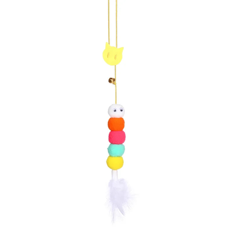OUWO Hanging Cat Toy Simulation Toy Cat Scratch Telescoping Rope Feather Kitten Playing Game Interactive Toy Pet Supplies ﻿