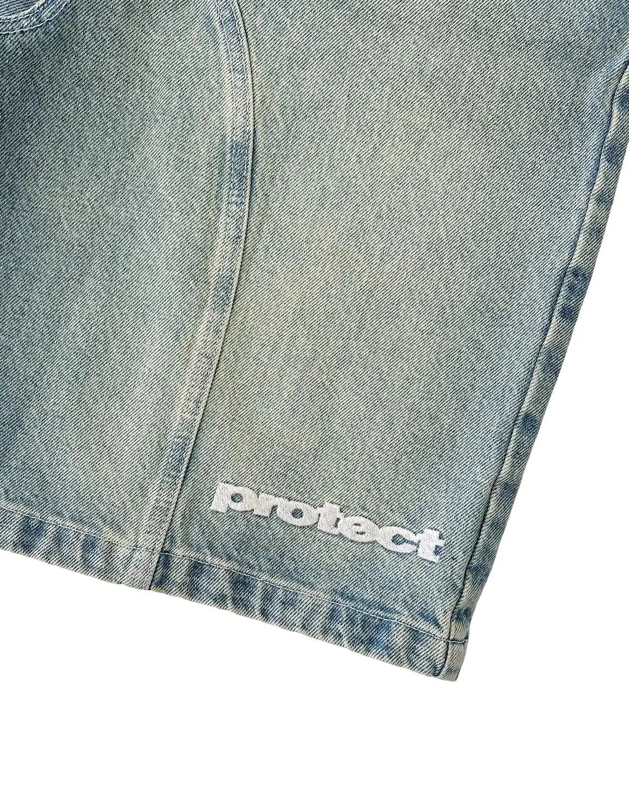 Vintage Y2k Men Women Harajuku Short Jeans Washed Embroidery American Retro Man Denim shorts Summer Loose Hip Hop Streetwear