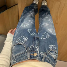 Kawaii Women Hello Kittys Printed Jeans Y2K Girls Cartoon Denim Pant Fashion High Waist Wide Leg Pant Teenager Casual Trousers