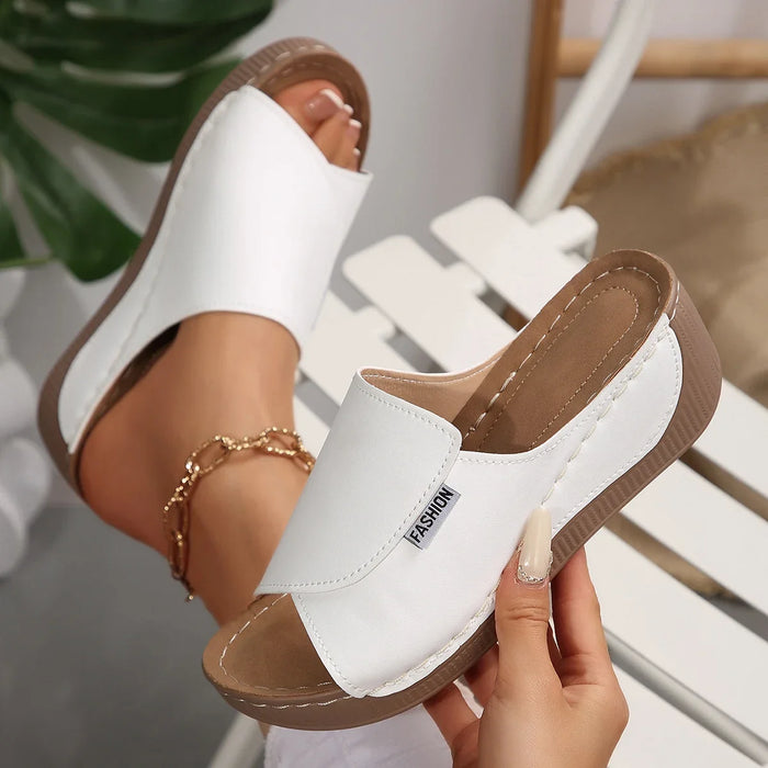 Sandales compensées pour femmes, nouveauté été 2025, chaussons tendance à bout ouvert, sandales respirantes, chaussures confortables à boucle pour femmes, mules.