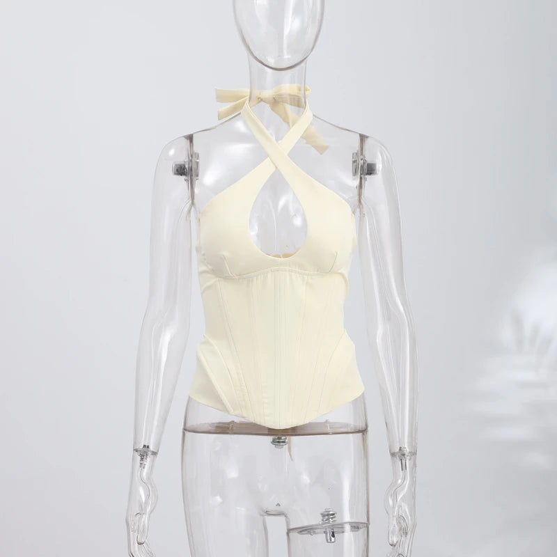Débardeur sexy à baleines ajourées, nouveauté été 2026, haut femme uni à dos nu, lacé, sans manches, ajusté, style clubwear